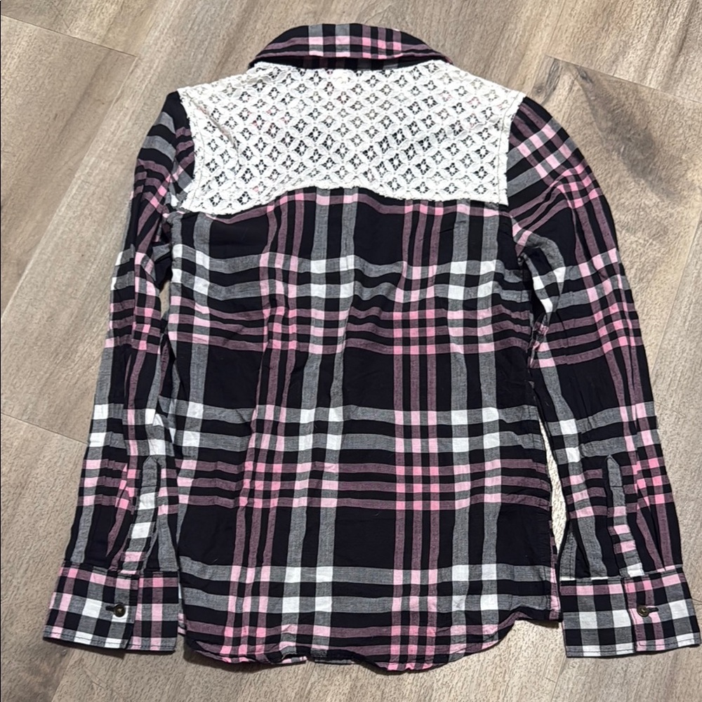 Girls Arizona Jean Company Pink and Black Button Down Shirt - Picture 6 of 6